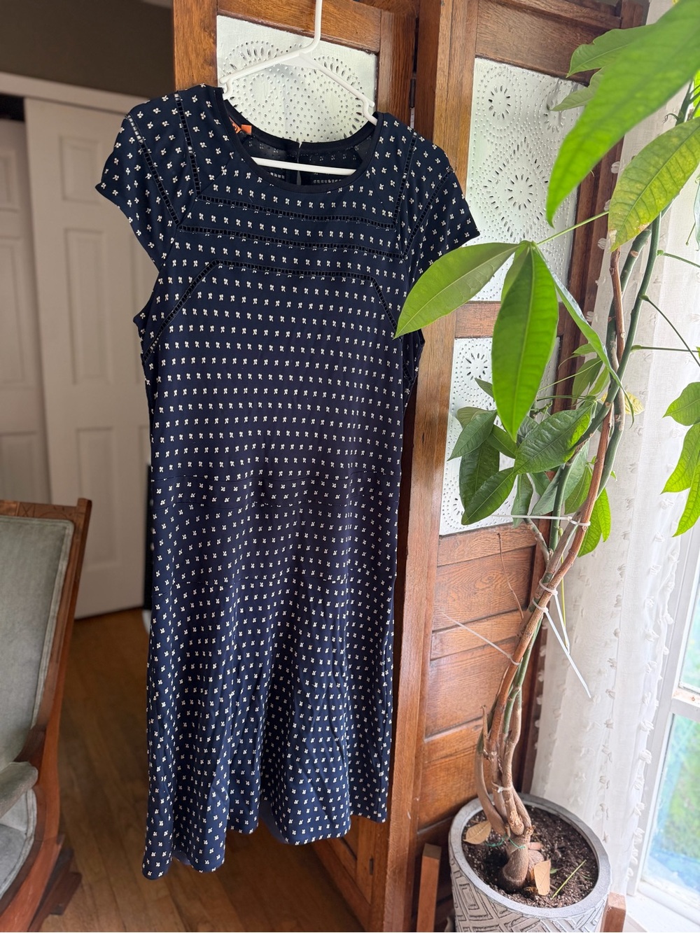 Tory Burch Navy and White Dot Midi Dress